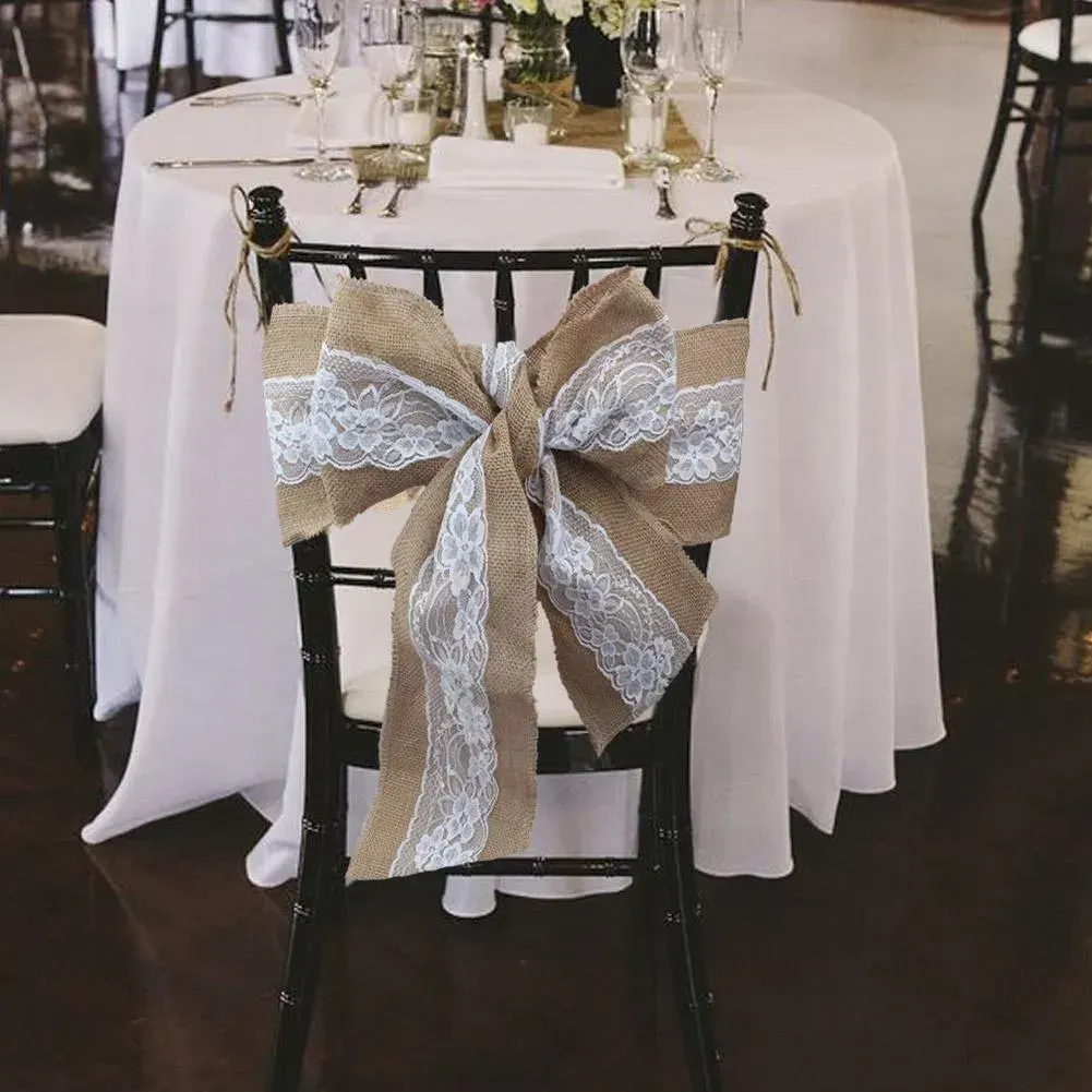 Simple Burlap and Lace Chair Sashes