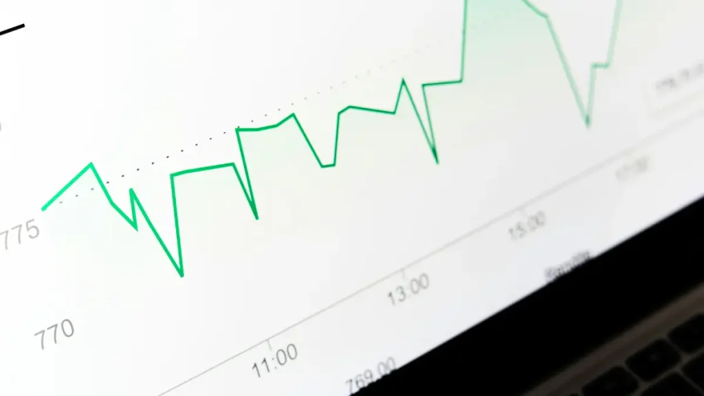 Close-up of a digital financial graph showing fluctuating market trends on a computer screen, symbolizing innovation, risk, and governance in the U.S. finance sector.